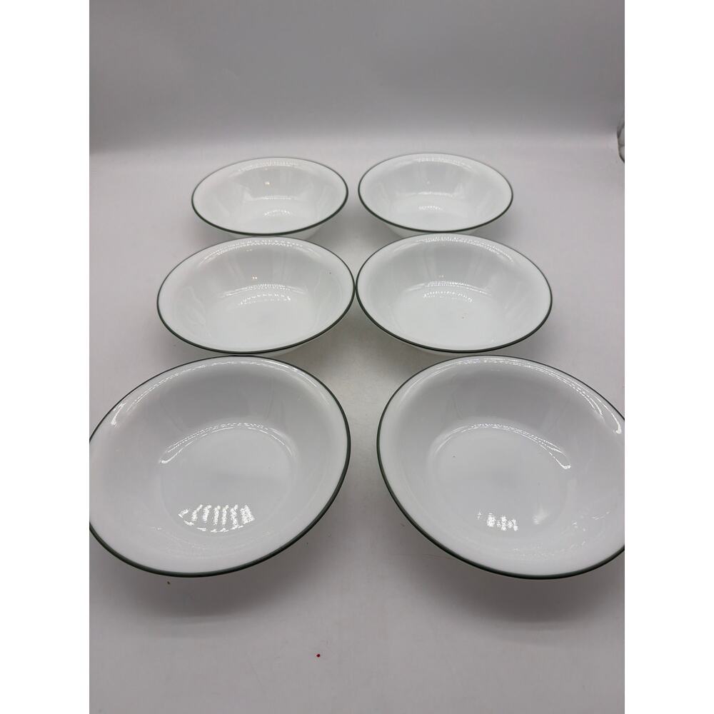 (Set of 6) Corelle Fresh Cut White w/Green Rim 7-1/8" Soup & Cereal Bowls
